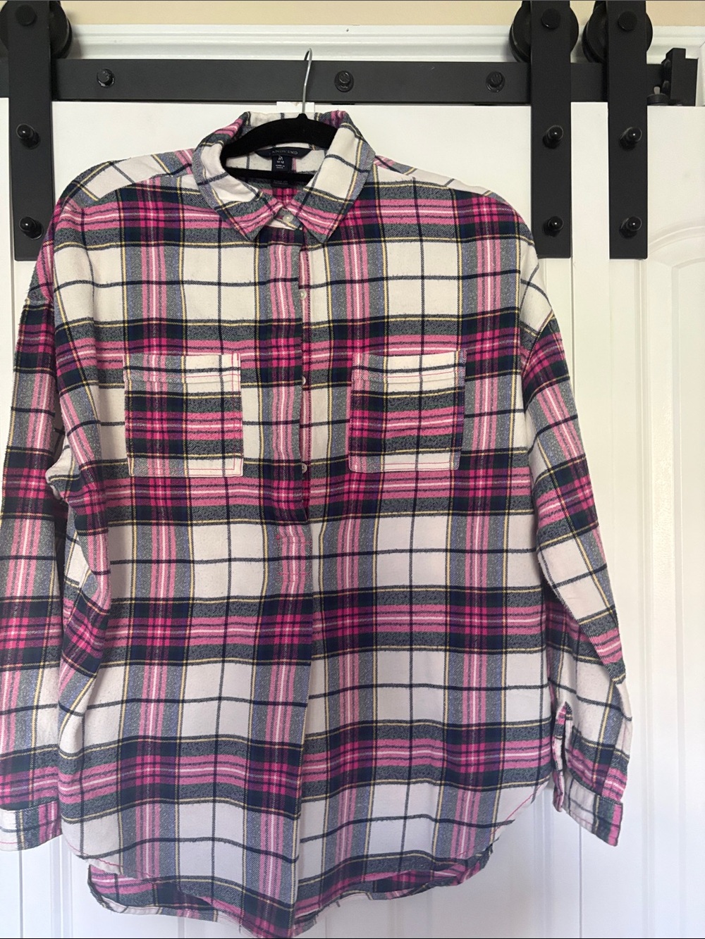 Lands' End Pink and White Plaid Button-Down Shirt